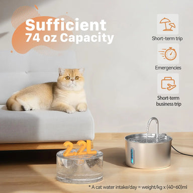 Ivalory FreshFlow Fountain – 2.2L Stainless Steel Pet Water Fountain