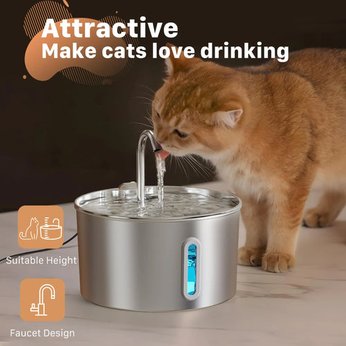Ivalory FreshFlow Fountain – 2.2L Stainless Steel Pet Water Fountain