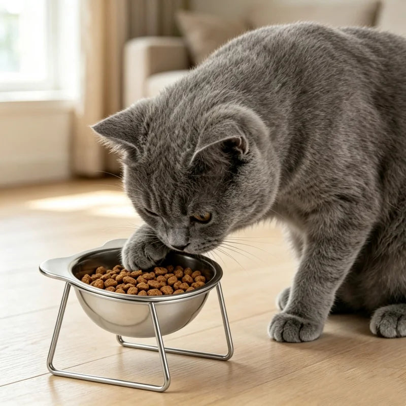 Ivalory Tilted Cat Bowl – Stainless Steel with Stand