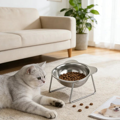 Ivalory Tilted Cat Bowl – Stainless Steel with Stand