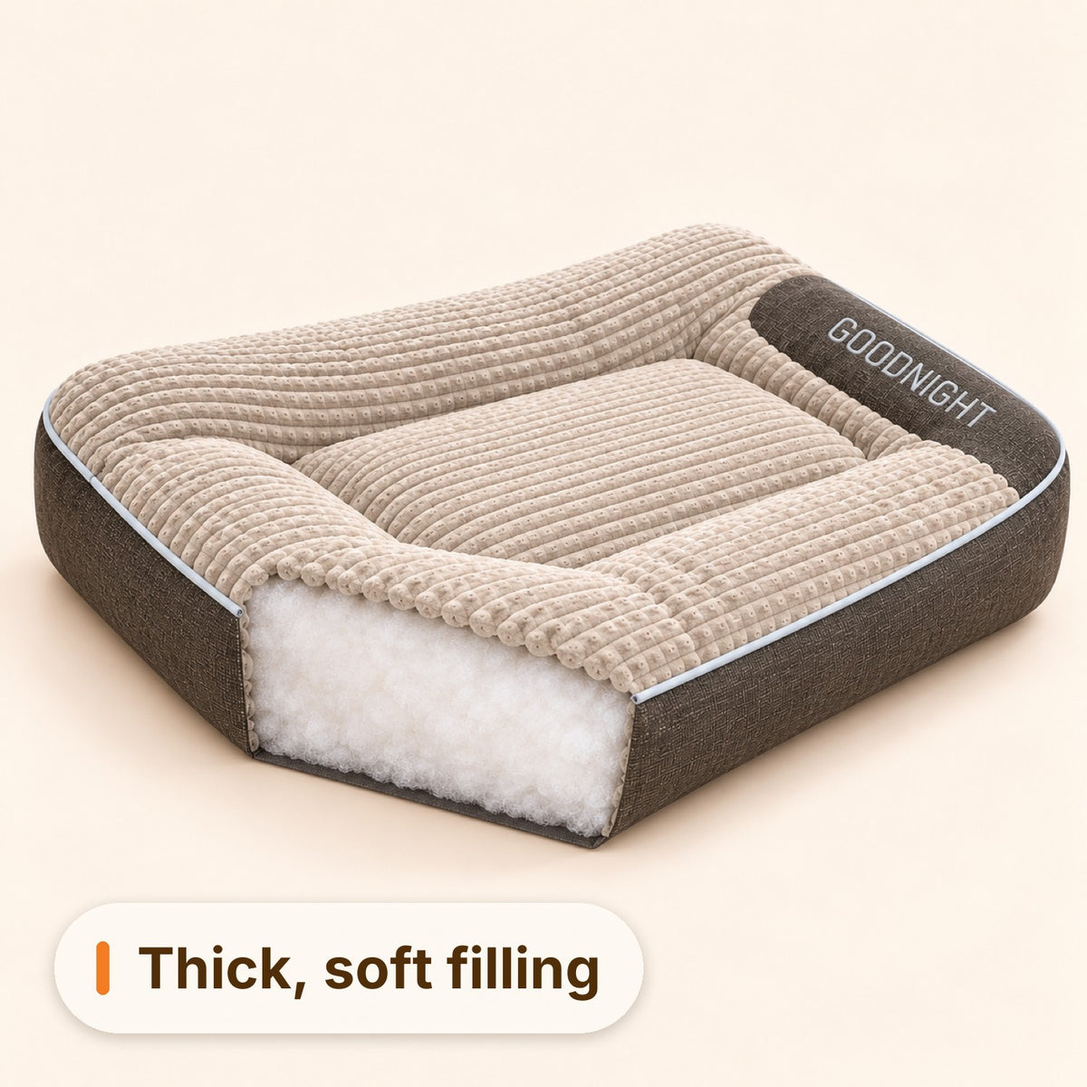 Cutaway of the Ivalory dog bed showing the thick soft filling