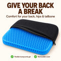 Gel cushion with straight sides and rounded corners; flexible honeycomb gel and removable cover