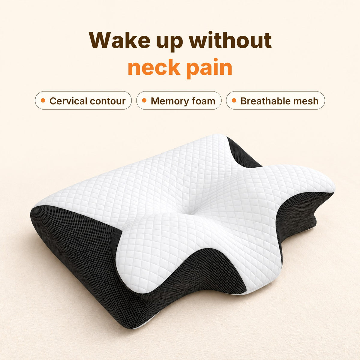 Ivalory Contour Relief Pillow with the headline Wake up without neck pain
